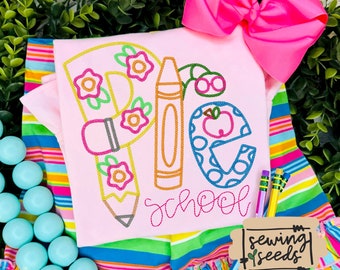 Back to School Preschool Floral GIRL All Thread Embroidery Design ***INSTANT DOWNLOAD