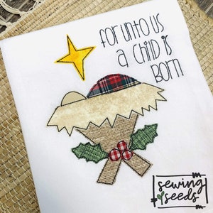 Christmas Nativity Manger with Holly Applique Embroidery Design ***INSTANT DOWNLOAD