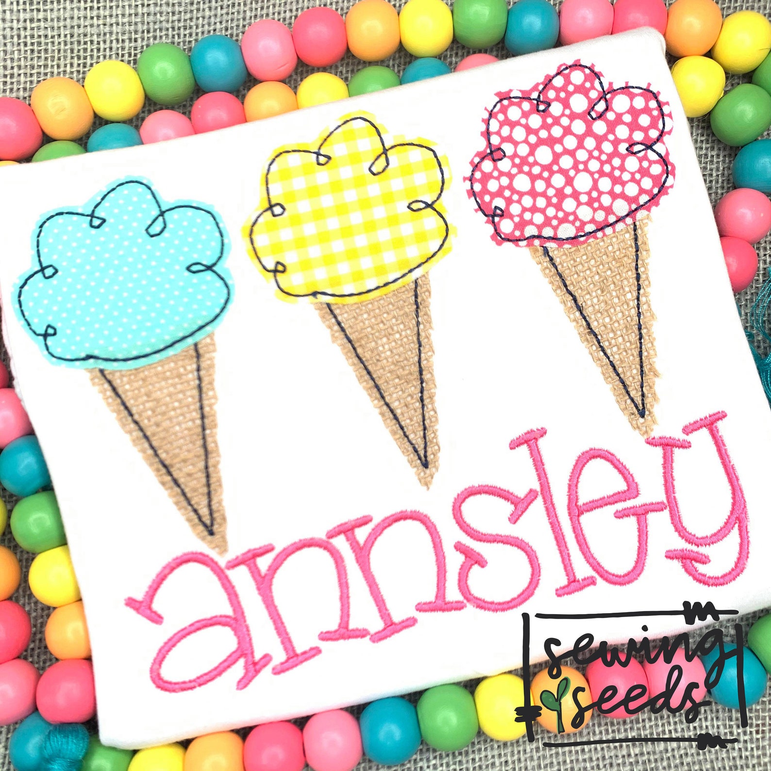 Ice Cream Embroidery Applique Design File for Embroidery Etsy