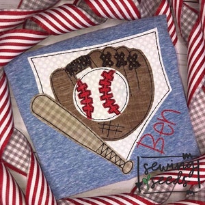 Béisbol en guante con home plate y bat Applique Diseño de bordado ***DESCARGA INSTANTÁNEA