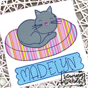 Cat Sleeping on Bed Applique Embroidery Design ***INSTANT DOWNLOAD