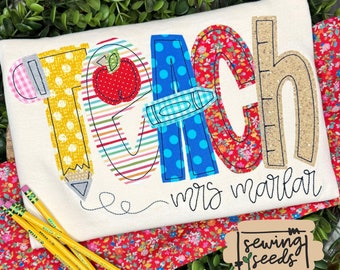 Back to School TEACH Teacher Applique Design ***INSTANT DOWNLOAD