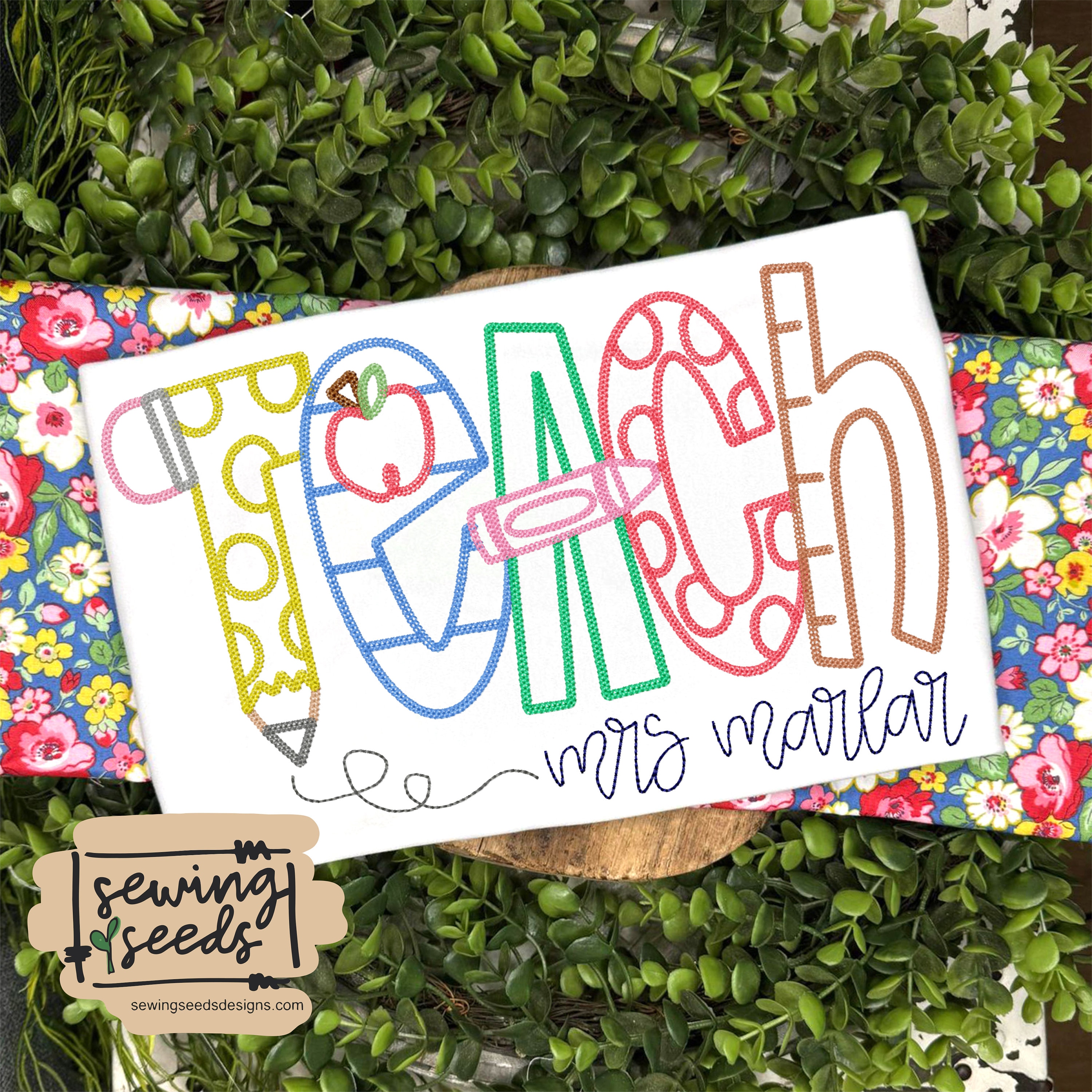 Back to School TEACH All Thread Embroidery Design ***INSTANT DOWNLOAD