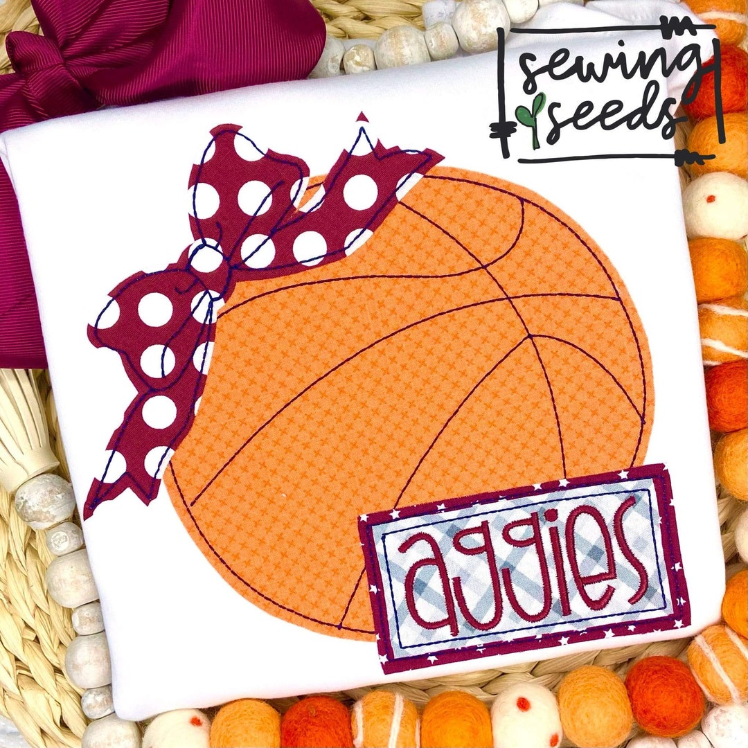 Basketball With Name Tag Bow GIRL Applique File for Embroidery Machine ...