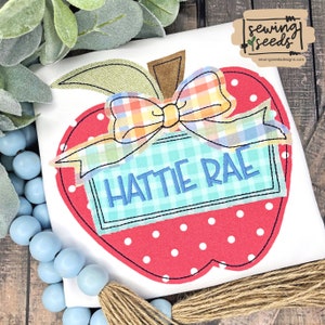 School Apple with Bow Scribble Name Tag Girl Applique SS Embroidery Design ***INSTANT DOWNLOAD