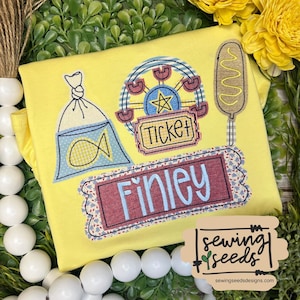 Fair Trio mit Fisch, Riesenrad-Ticket, Corndog Applikation Design-Datei für Stickmaschine (Sofortiger Download)