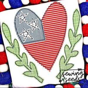 Patriotic Heart Flag with Wreath Applique Embroidery Machine Instant Download