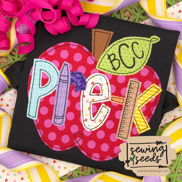 Back to School Apple Pre-K Applique Embroidery Design ***INSTANT DOWNLOAD