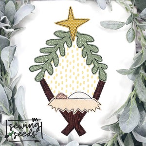 Christmas Nativity Wreath Manger Applique Embroidery Design ***INSTANT DOWNLOAD