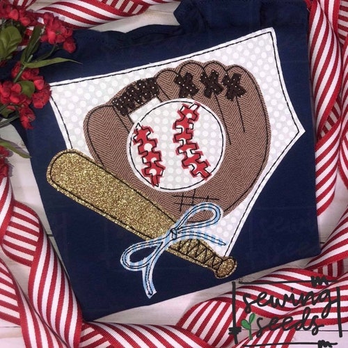 Baseball in Glove Applique Embroidery Design INSTANT Etsy