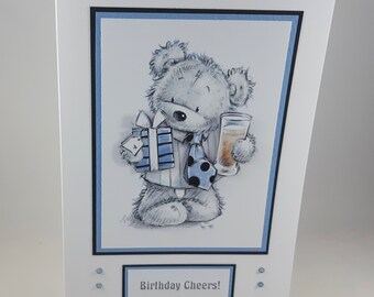 Handmade male birthday card - birthday cheers bear