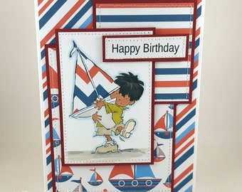 Handmade birthday card for boys - the sailing boat