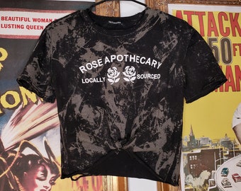 Rose Apothecary Destructed Crop Tee - Destructed Rocker Tee, Acid Washed, Women's Size Medium Tee, Band Tees, Oversized Tee