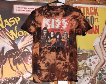 KISS Destructed Tee - Destructed Rocker Tee, Acid Washed, Men's Size Medium Tee, Band Tees, Oversized Tee
