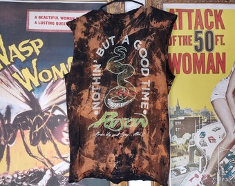 Poison Destructed Tank - Destructed Rocker Tank, Acid Washed, Nothin But A Good Time, Men's Size Medium Tank