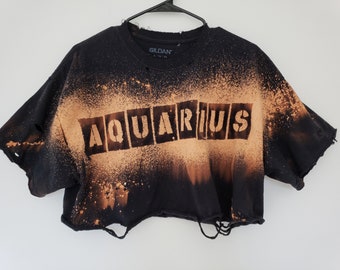 Zodiac Tee - Aquarius - Rock Tee - Acid Wash Tee - Zodiac Gifts - Zodiac Signs - Aquarius Waterbearer  - Birthday Gifts
