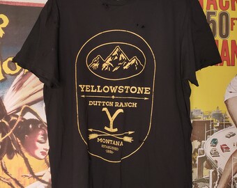 Yellowstone Destructed Tee - Destructed Rocker Tee, Men's Size Large Tee, Western, Oversized Tee