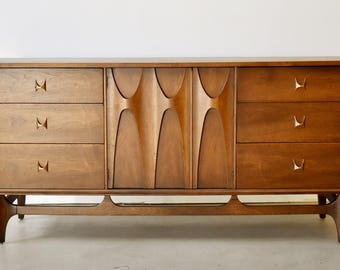 Newly-restored Broyhill Brasilia walnut triple-drawer credenza/sideboard (66" long)
