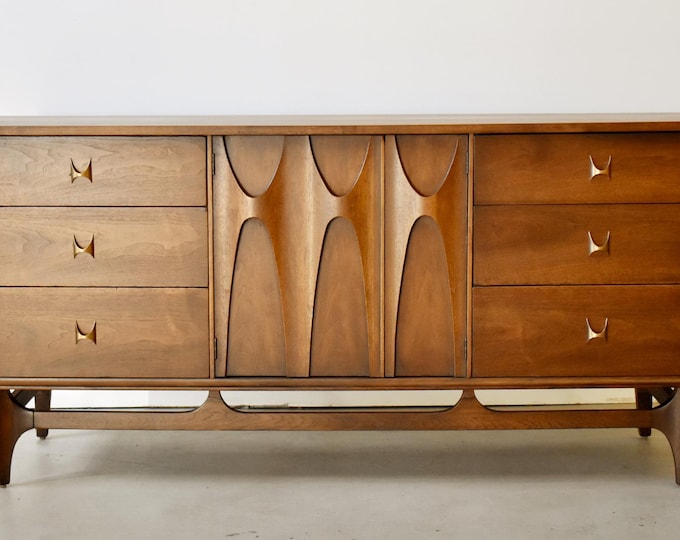 Newly-restored Broyhill Brasilia walnut triple-drawer credenza/sideboard (66" long)