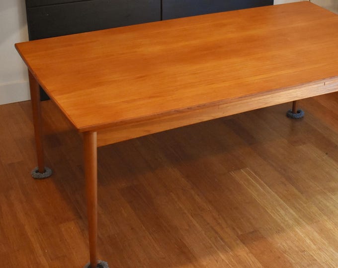 Extra large/long restored "rectangular-ish" teak extendable dining table by Moreddi - (extends 72.5"-119.5" long)