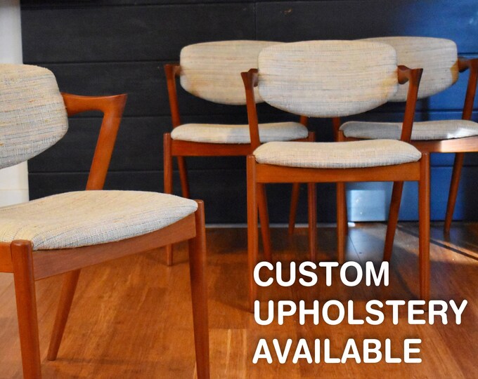 Four Danish modern teak Kai Kristiansen "Z" dining chairs (custom upholstery available)