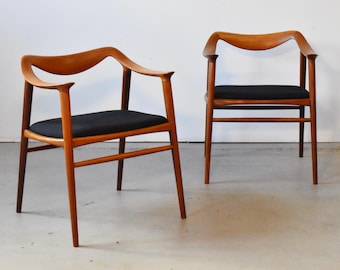 Pair of newly upholstered teak “Bambi” armchairs by Rastad & Relling