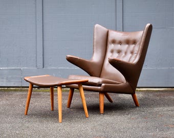 Vintage "Papa Bear" chair and ottoman by Hans Wegner for AP Stolen, circa 1960s