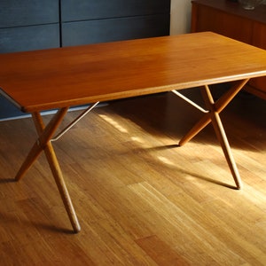 Restored Hans Wegner &quot;saw-horse&quot; Danish teak dining table/desk for Andreas Tuck, AT-303