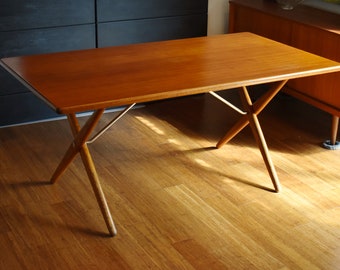 Restored Hans Wegner "saw-horse" Danish teak dining table/desk for Andreas Tuck, AT-303