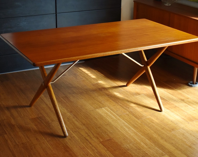 Restored Hans Wegner "saw-horse" Danish teak dining table/desk for Andreas Tuck, AT-303