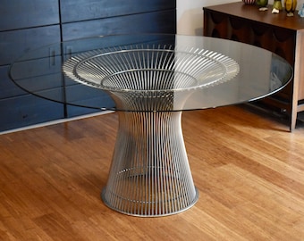 Vintage Warren Platner for Knoll brushed nickel/glass dining table (54" round), circa 1970s