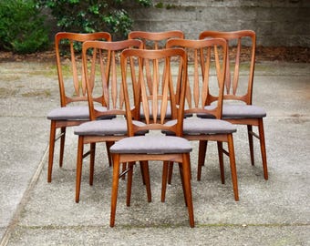 Six restored Danish teak "Ingrid" dining chairs by Niels Koefoed w/new upholstery, circa 1960s