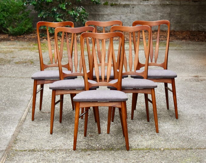 Six restored Danish teak "Ingrid" dining chairs by Niels Koefoed w/new upholstery, circa 1960s