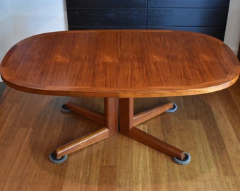 Extra-long, restored Danish teak extendable oval dining table by Ansagar Mobler - (extends 69.5" - 107.5" long)
