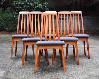 Six Danish solid teak slat-back dining chairs by Benny Linden, circa 1970s