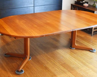 Newly-restored Danish *SOLID TEAK* expandable dining table - (extends 47" - 86" long)