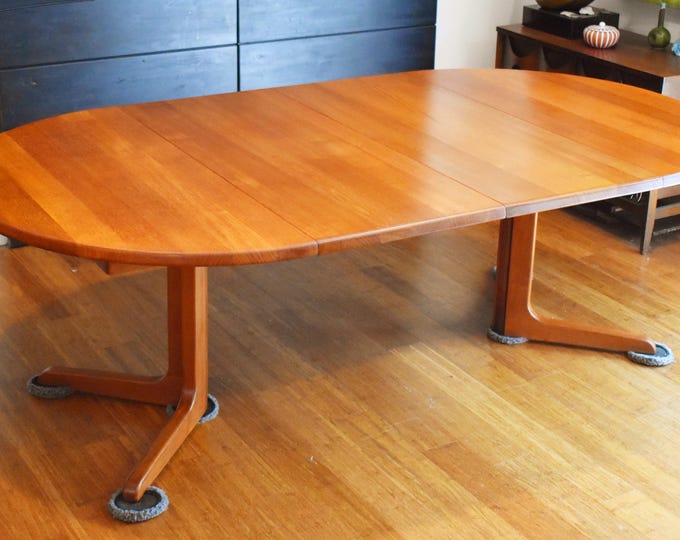 Newly-restored Danish *SOLID TEAK* expandable dining table - (extends 47" - 86" long)
