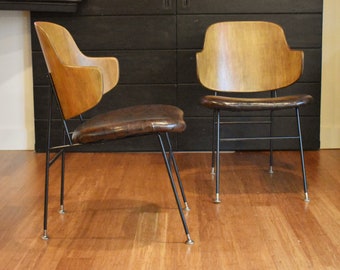 Pair of Kofod Larsen "Penguin" metal and bentwood chairs, circa 1960s