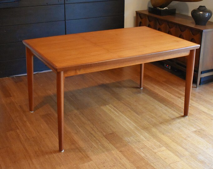 Newly-restored "rectangular-ish" Danish teak extendable dining table - (extends 55.25"-100.5" long)