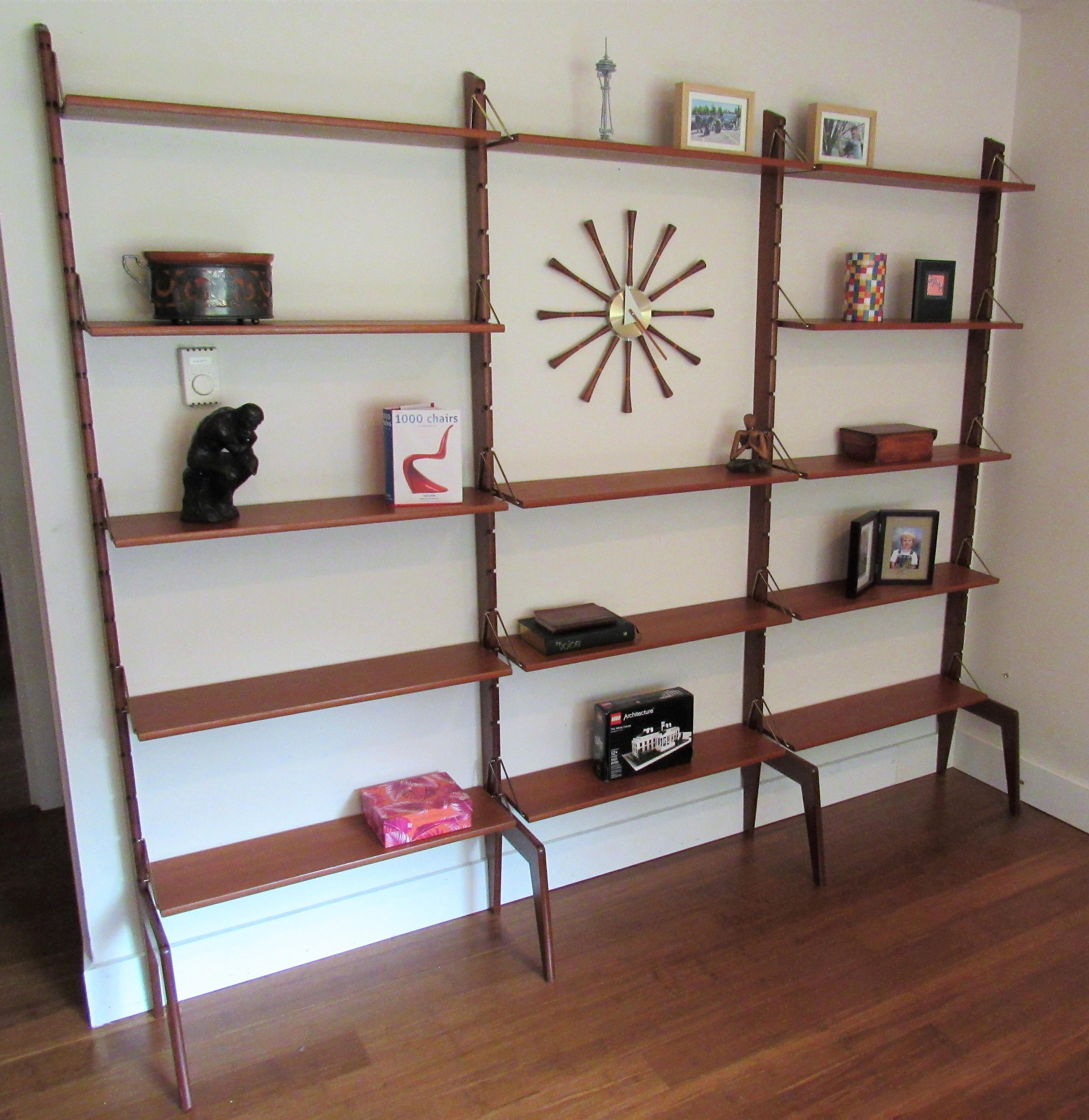 Ergo 3 Bay Teak Wall Shelving Unit by Blindheim M belfabrik