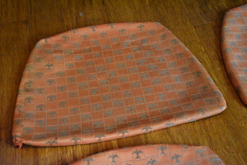 Original vintage Broyhill Brasilia seat fabric for four dining chairs, rare rose gold/silver color image 6