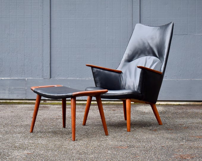 Vintage Hans Wegner “Mama Bear” chair and ottoman by Hans Wegner for AP Stolen, circa 1960s