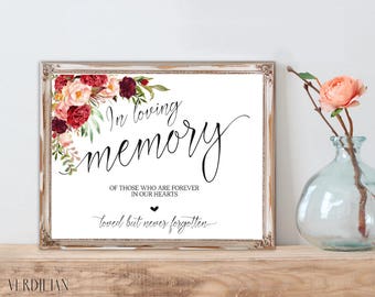 In Loving Memory Wedding Sign Printeble Template, Memorial Table Sign, Printable In Memory Sign, Editable DIY PDF Template | VRD137BMS