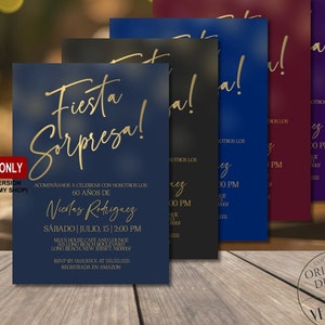 Fiesta Sorpresa Birthday Invitation for Men, Spanish Vintage Any Age surprise party invitation Corjl Instant Download,Evite|VRD500SWB
