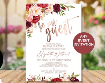 Be our guest Invitation, Be our guest Bridal Shower Invitation, beauty and the beast Birthday Digital Corjl Evite Instant Download|VRD137DVR