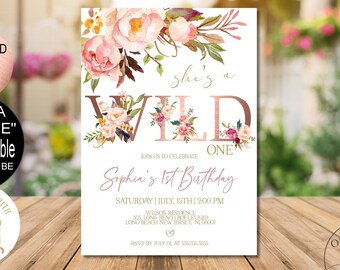 Wild One Birthday Girl Invitation, wild one birthday girl, wild one invitation girl Digital Corjl Evite Instant Download| VRD201SDL