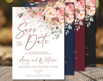 Save The Date Digital, Rose Gold save the date Evite, Blush Pink Floral Save the Date Corjl Phone Instant Download|VRD178DGT 99 z3