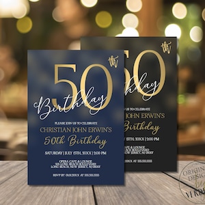 50th Birthday Invitations for Men 50th Birthday Party Invitation, Vintage 50th birthday invitation digital Corjl Instant Download |VRD250BKG