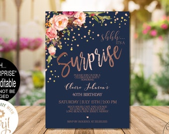 Surprise Birthday Invitation for Women 50th 60th 70th 75th 50th Any Age surprise party invitation Corjl Instant Download, Evite|VRD200NWY 97