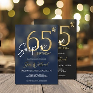 65th Surprise Birthday Invitations for Men, 65th Birthday Party Vintage Invitation Digital Corjl Evite Instant Download |VRD265BKS